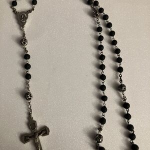 Vintage Catholic Black Round Rosary Beads Italy